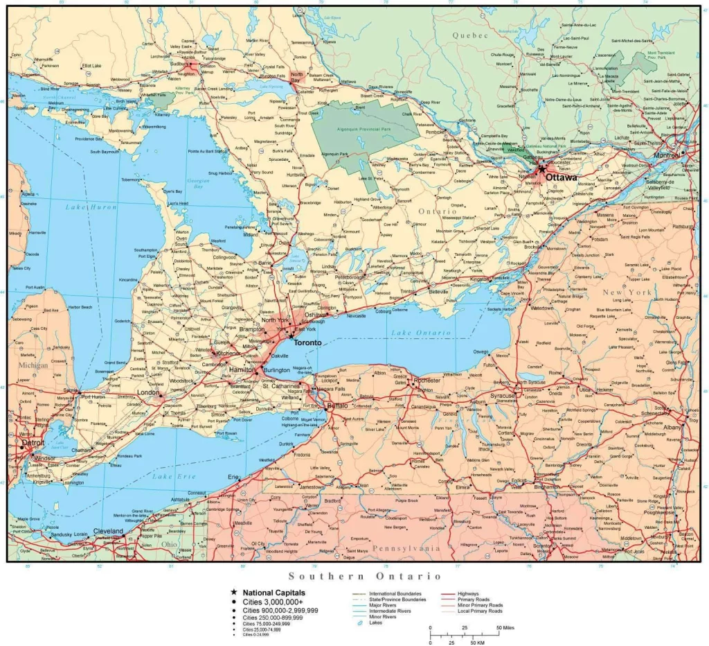 Southern Ontario's map